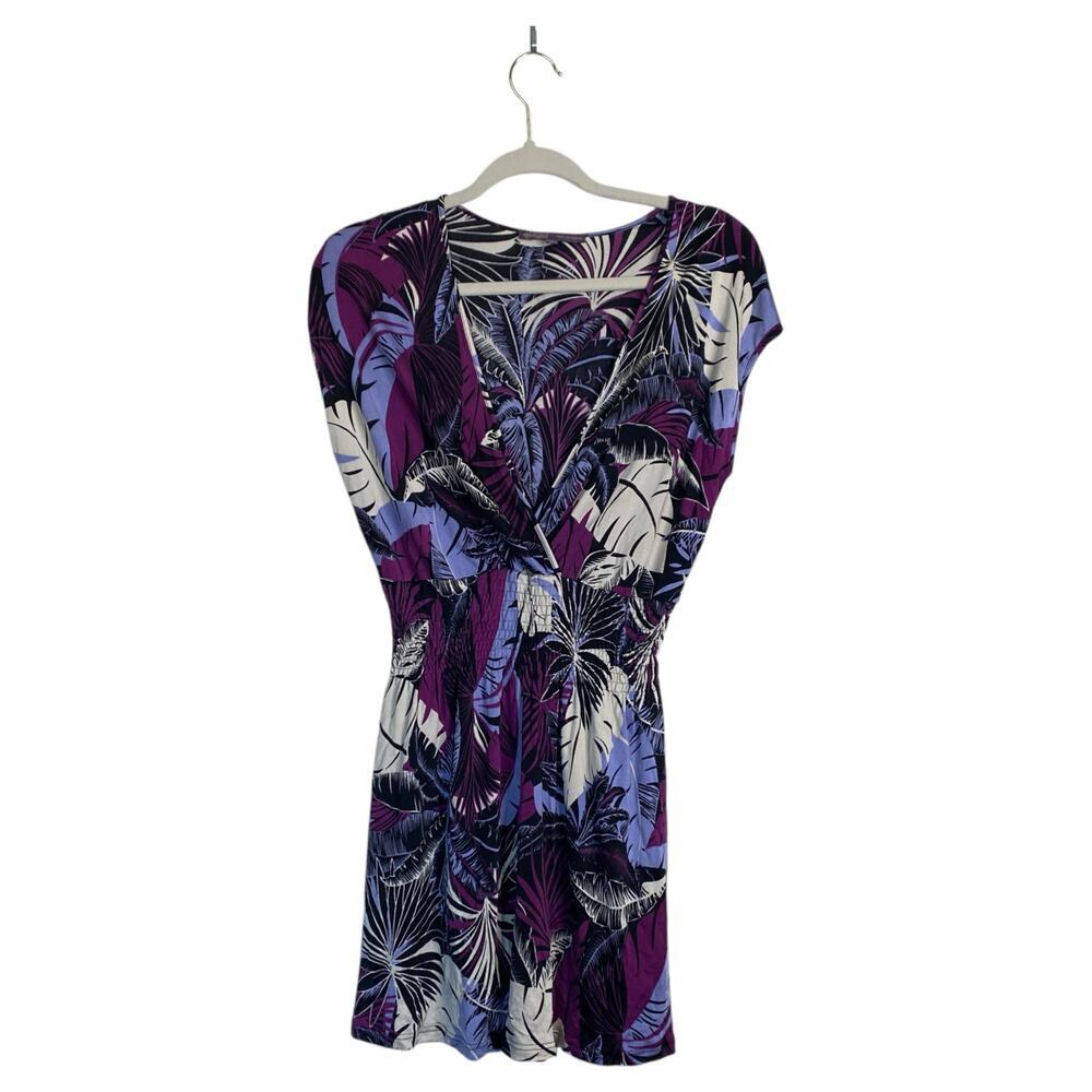Hale Bob Purple, Blue & White Tropical Surplice Mini Dress